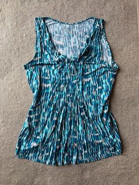 Lane Bryant Teal, Navy & White Printed Sleeveless Tank